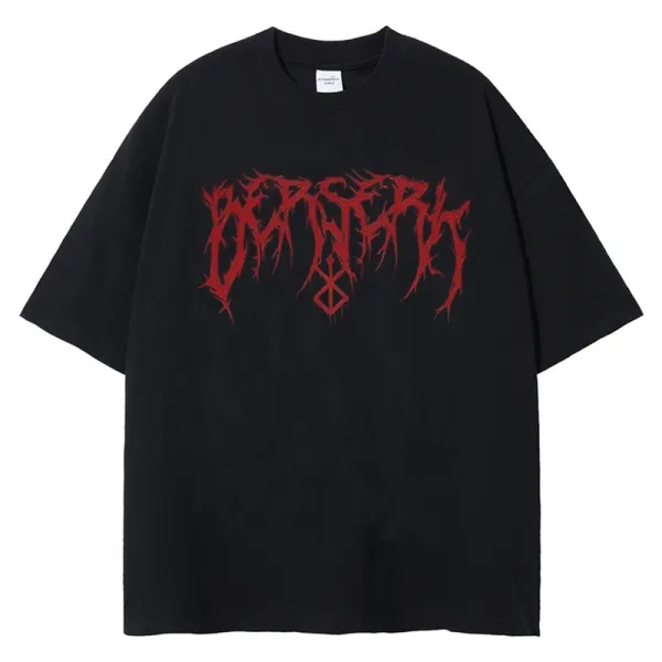 Design Berserker Red Gothic Logo Oversized T-Shirt Black - 1