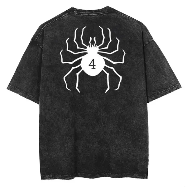 SP5DER Spider 4 Graphic Acid Wash T-Shirt Black - 1