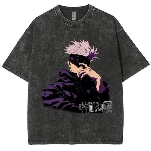Design Jujutsu Kaisen Gojo Satoru Graphic Washed Black T-Shirt - 1