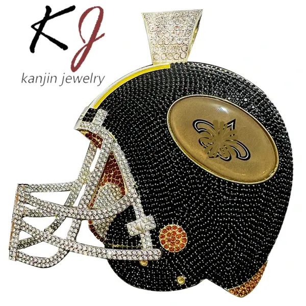 Design Kanjin Jewelry Football Helmet Pendant with Cuban Chain Necklace Jewelry - 7