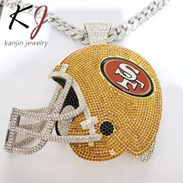 Design Kanjin Jewelry Football Helmet Pendant with Cuban Chain Necklace Jewelry - 4