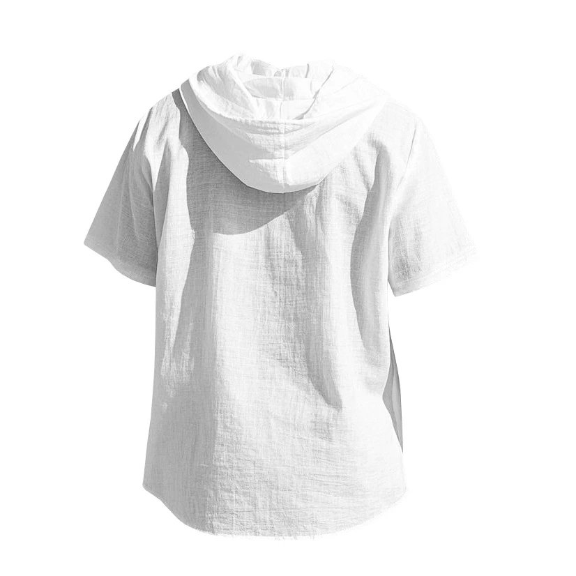 Design Hooded Button-Up Shirt Olive Green with Tribal Pocket Tops - 72