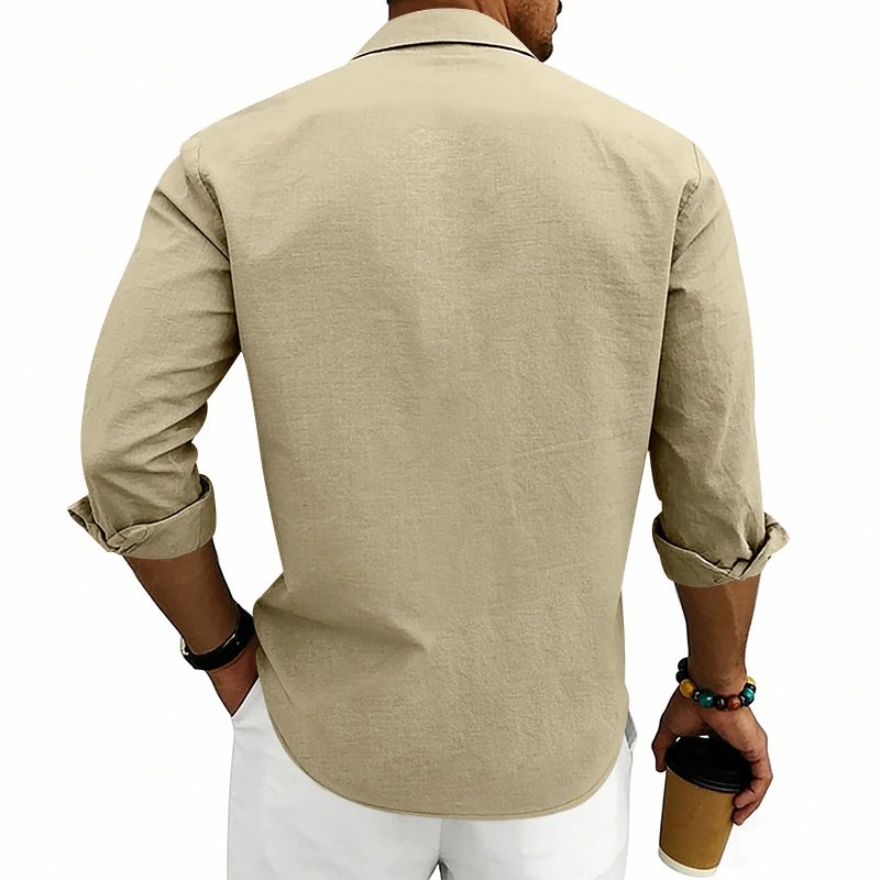 Design Guayabera-Style Shirt Army Green Shirt Tops Shirt - 72