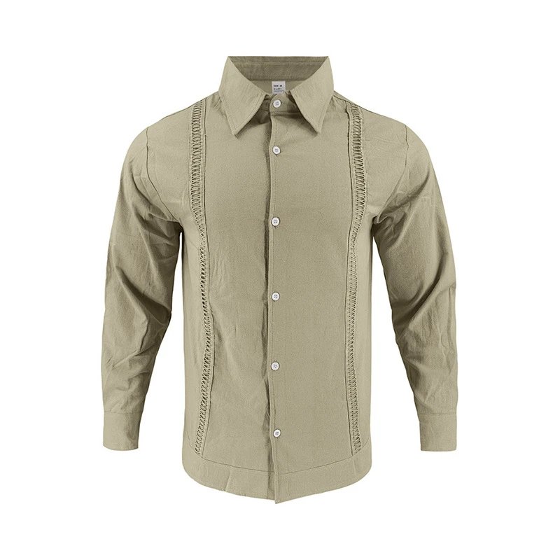 Design Guayabera-Style Shirt Army Green Shirt Tops Shirt - 76