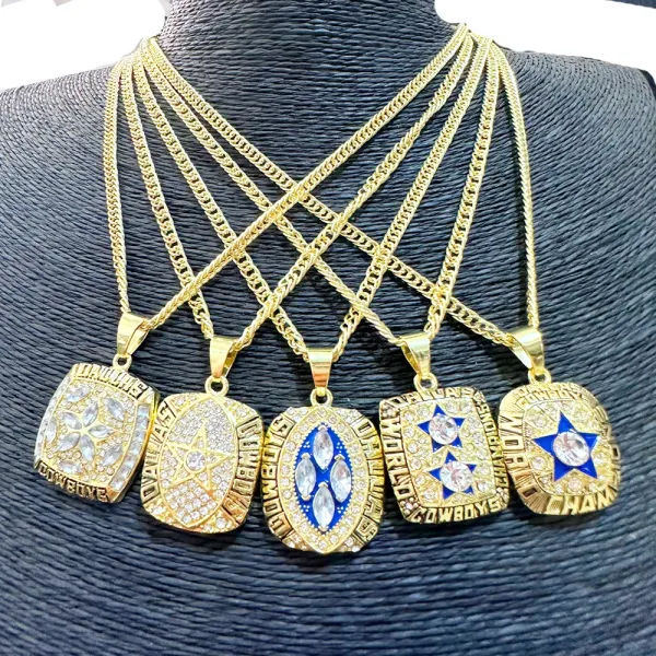 Design Dallas Cowboys Championship Ring Pendant Necklace Gold Blue Jewelry - 6