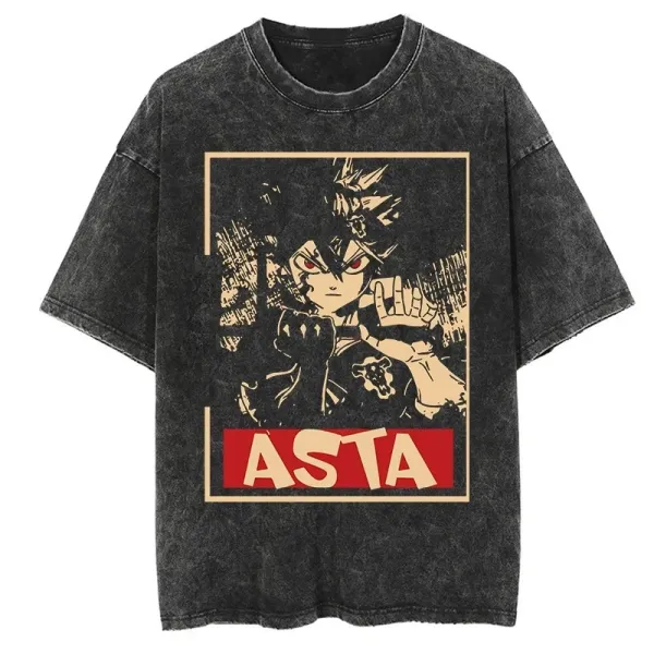 Design ASTA Anime Graphic Washed Black T-Shirt - 1