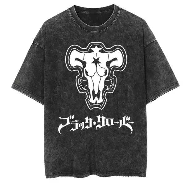Design Black Bull Skull Washed T-Shirt T-Shirts - 1