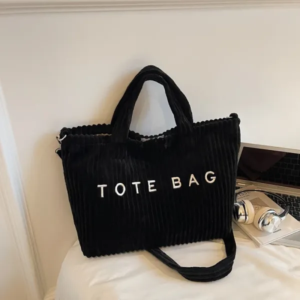 Design Tote Bag Black Corduroy Tote Bag - 1