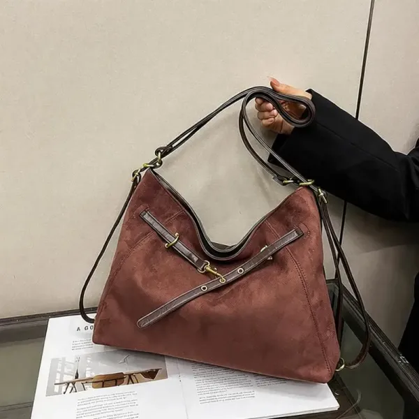Design Suede Hobo Bag Burgundy Shoulder Bag - 1