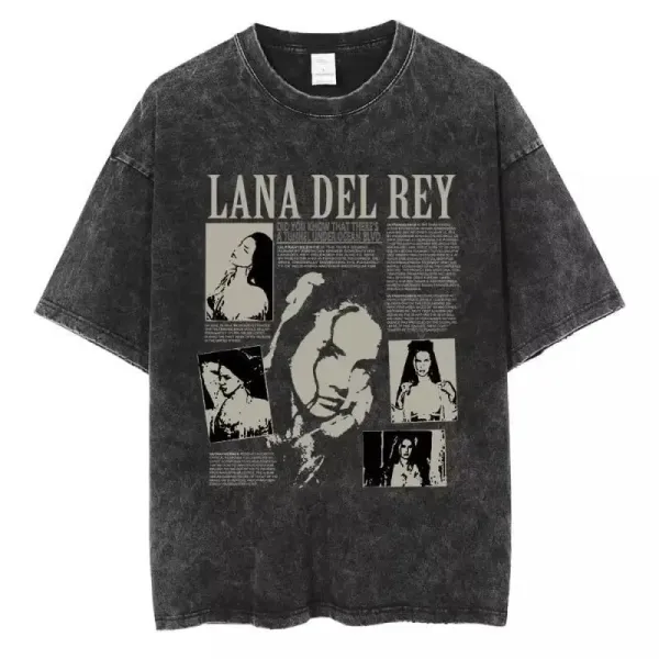 Design Lana Del Rey Graphic Print Acid Wash T-Shirt T-Shirts - 1