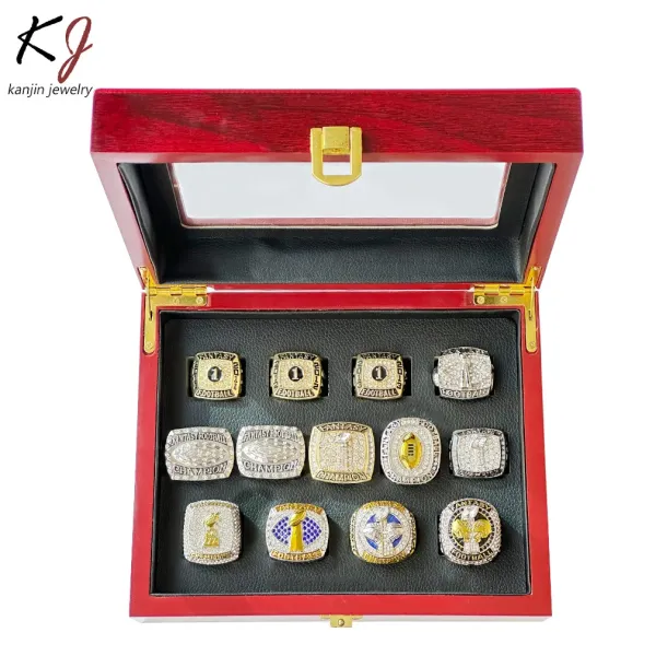 Design Kanjin Jewelry Fantasy Football Championship Ring Gold Silver Black Rhinestone Ring Jewelry - 5