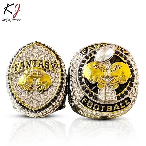 Design Kanjin Jewelry Fantasy Football Championship Ring Gold Silver Black Rhinestone Ring Jewelry - 8