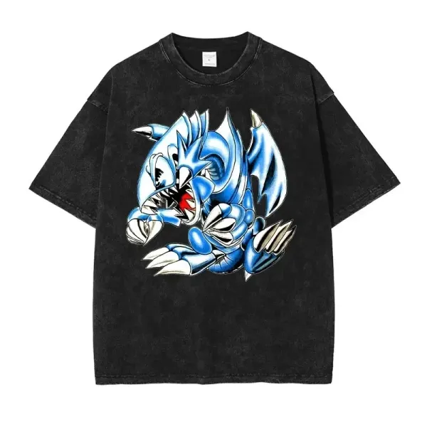 Design Blue Dragon Graphic Washed Black T-Shirt - 1