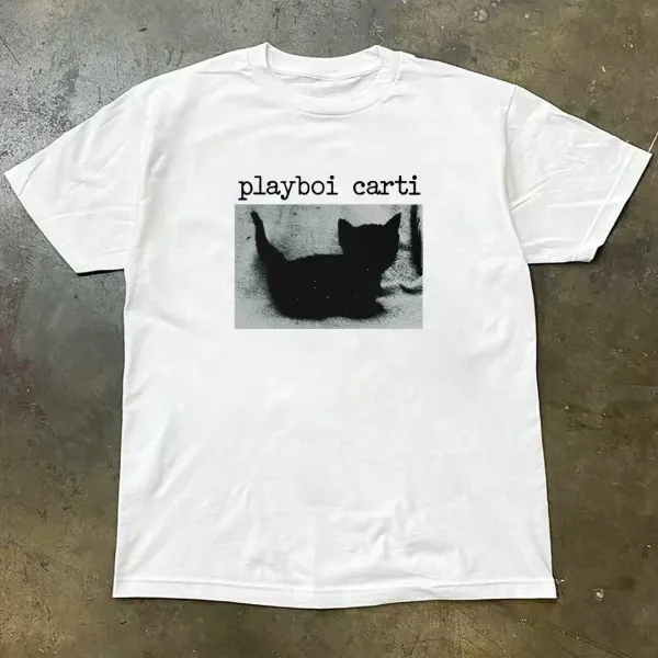 Design Playboi Carti x Unknown Artist Black Kitten Graphic T-Shirt T-Shirts - 4