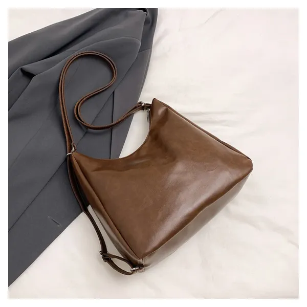 Design Fashion & Bags Hobo Bag Brown Leather-Effect Shoulder Bag Shoulder Bags - 38