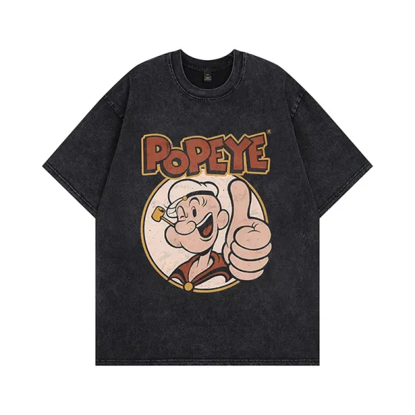 Design Popeye Graphic Print Washed Black T-Shirt T-Shirts - 1
