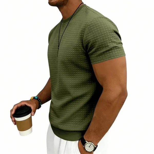 Design Textured Knit Navy T-Shirt - 34