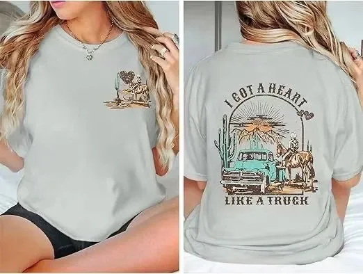 Design I Got A Heart Like A Truck Graphic T-Shirt Light Gray - 1