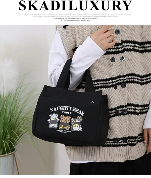 Design Naughty Bear Three Canvas Tote Bag Beige Tote Bag - 14