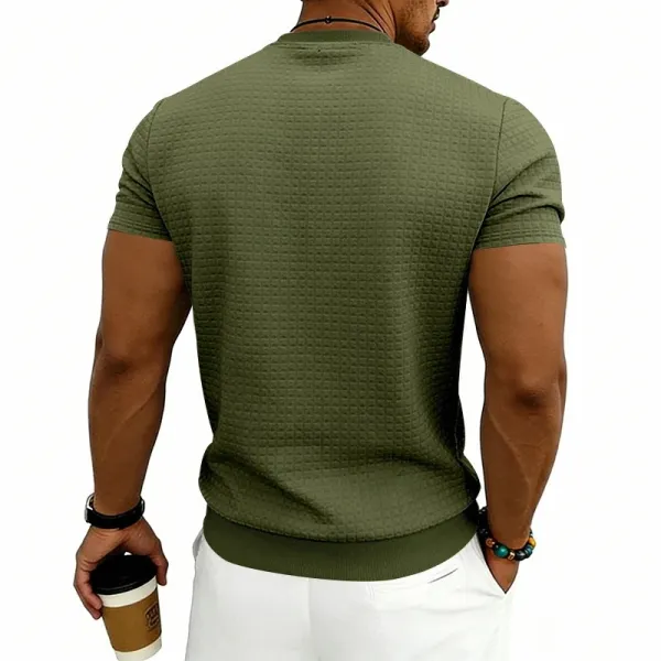 Design Textured Knit Navy T-Shirt - 37