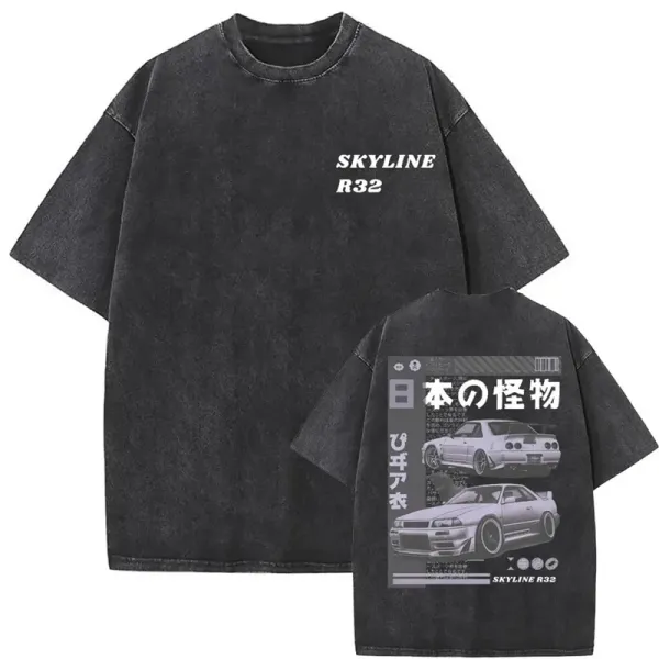 Design Skyline R32 Graphic Washed Black T-Shirt T-Shirts - 1