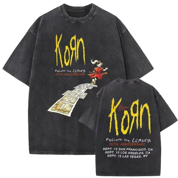 Design Korn Follow the Leader 20th Anniversary Washed Black T-Shirt T-Shirts - 1