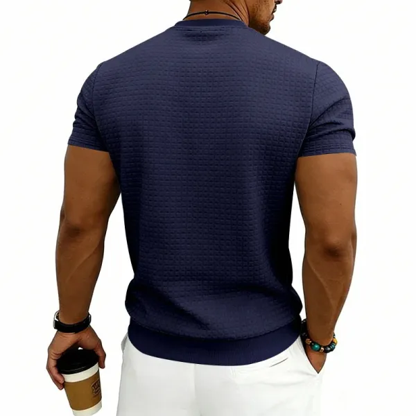 Design Textured Knit Navy T-Shirt - 43