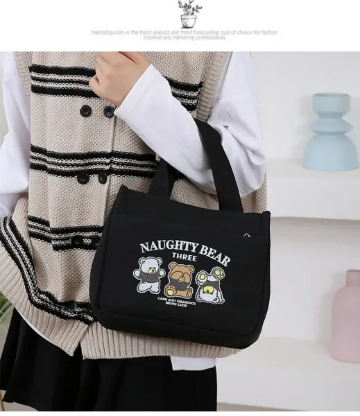 Design Naughty Bear Three Canvas Tote Bag Beige Tote Bag - 15