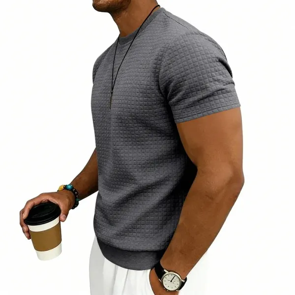 Design Textured Knit Navy T-Shirt - 46