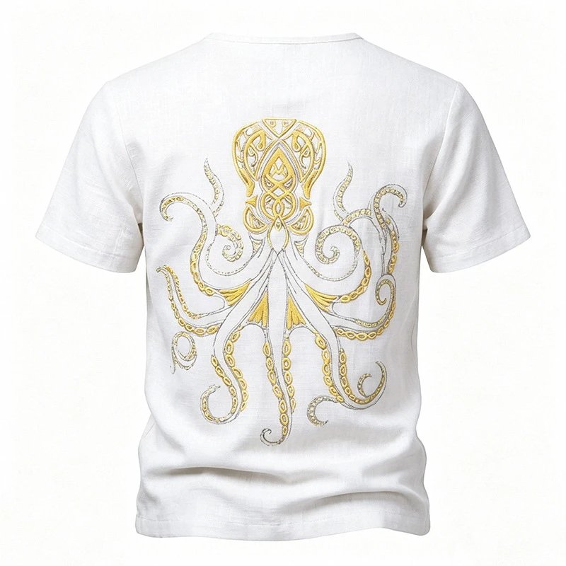 Design Octopus Embroidery Dusty Rose T-Shirt - 13