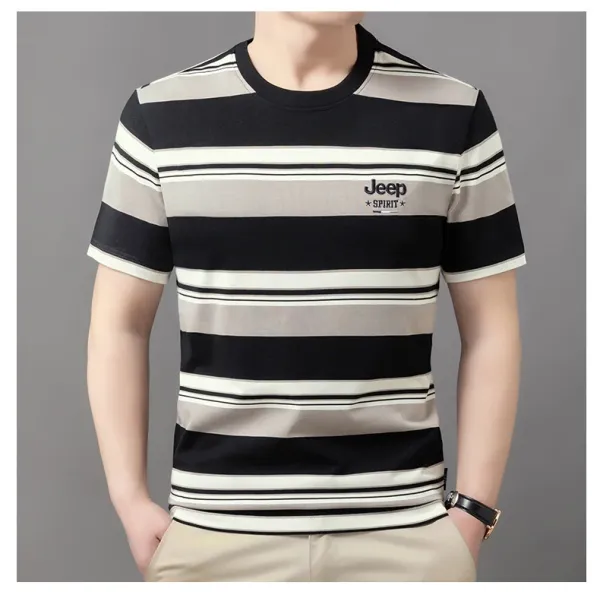 Design Jeep Spirit Striped Crewneck T-Shirt Army Green Beige T-Shirts - 13