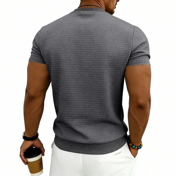 Design Textured Knit Navy T-Shirt - 49