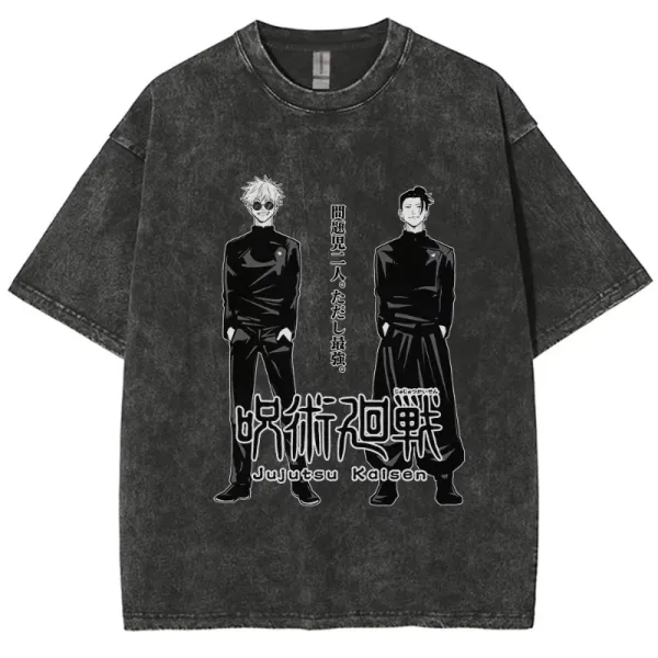 Design Jujutsu Kaisen Anime Print Washed Black T-Shirt T-Shirts - 1