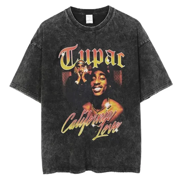 Design Tupac California Love Graphic Acid Wash T-Shirt T-Shirts - 1