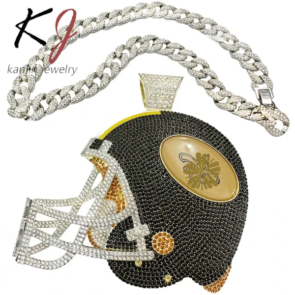 Design Kanjin Jewelry Football Helmet Pendant with Cuban Chain Necklace Jewelry - 6