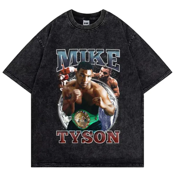 Design Mike Tyson Graphic Oversized Washed Black T-Shirt - 1