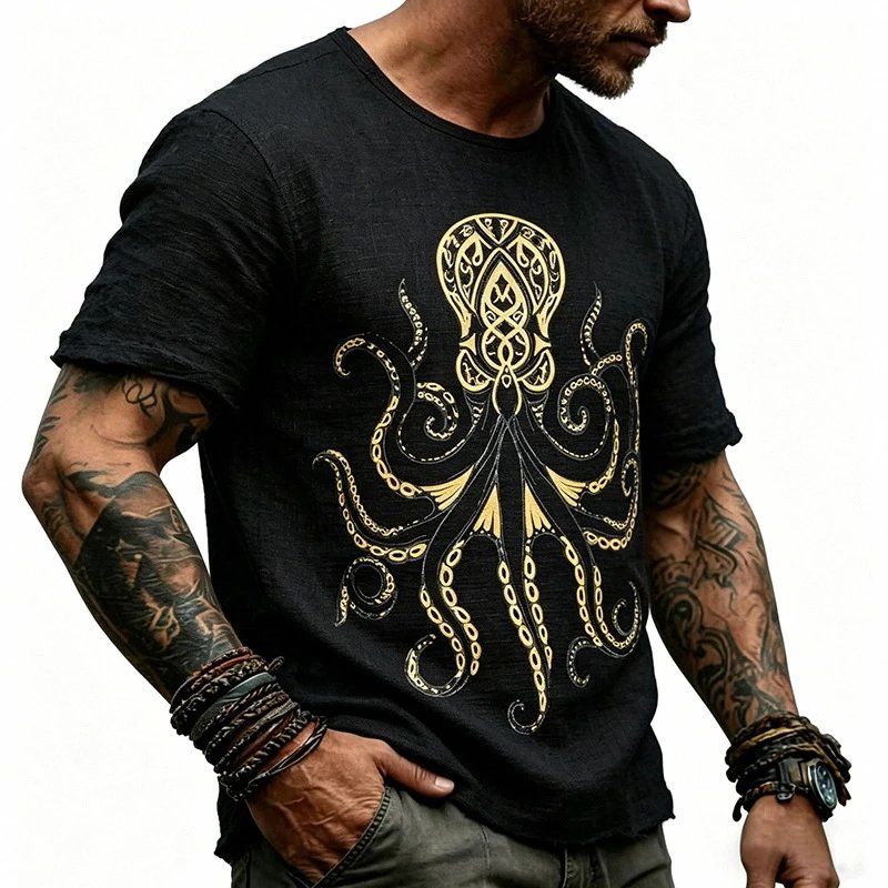 Design Octopus Embroidery Dusty Rose T-Shirt - 33