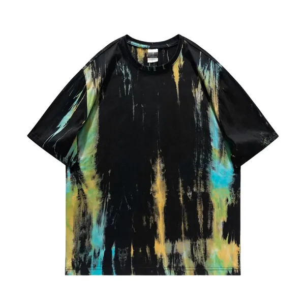 Design Abstract Brushstroke Print Black T-Shirt - 1