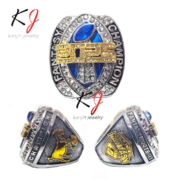 Design Fantasy Football Champion 2025 Ring Silver Blue Gold Jewelry - 3
