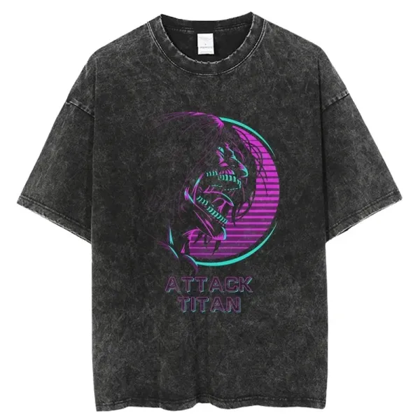 Design Attack on Titan Retro Neon Graphic Acid Wash T-Shirt T-Shirts - 1