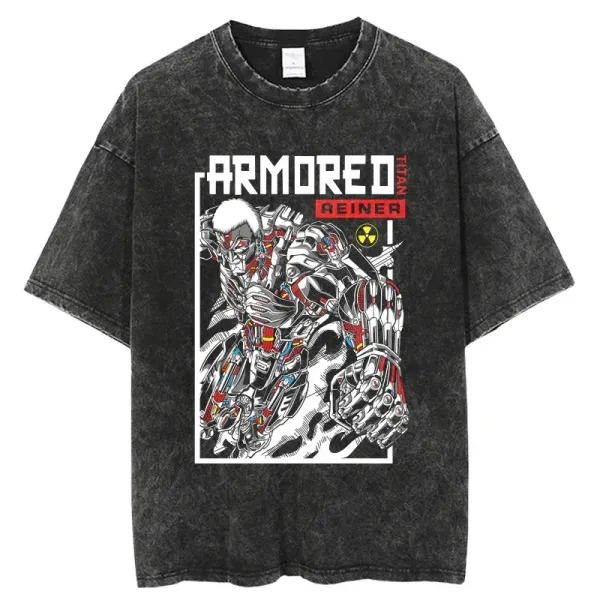 Design Armored Titan Reiner Graphic Acid Wash T-Shirt T-Shirts - 1