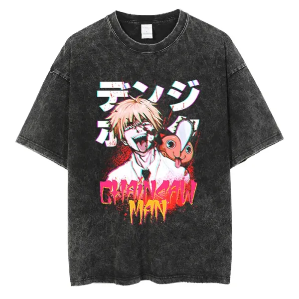 Design Chainsaw Man Acid Wash Black T-Shirt - 1