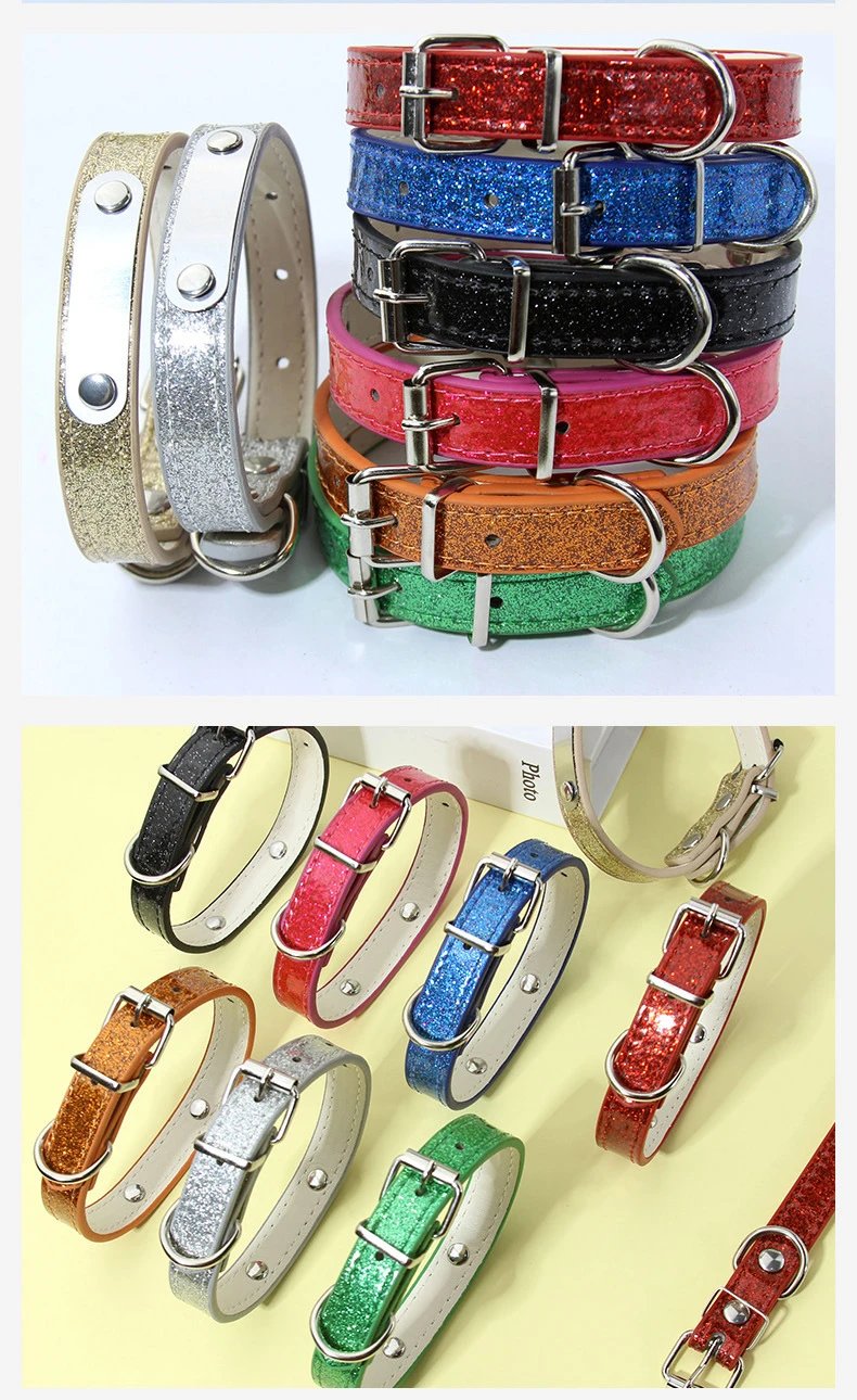 Design Pet Collar Black Speckled Leather with Silver Plate Accessories - 10