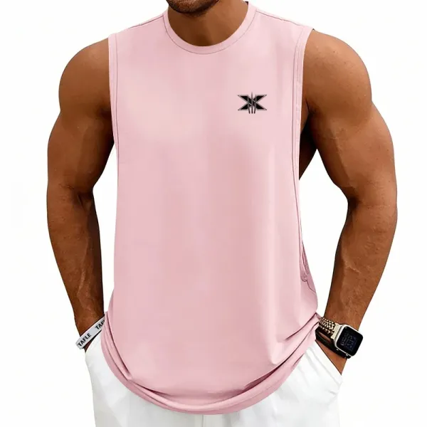 Design X Logo Cut-Out Sleeveless Tank Beige Vest-Top - 39