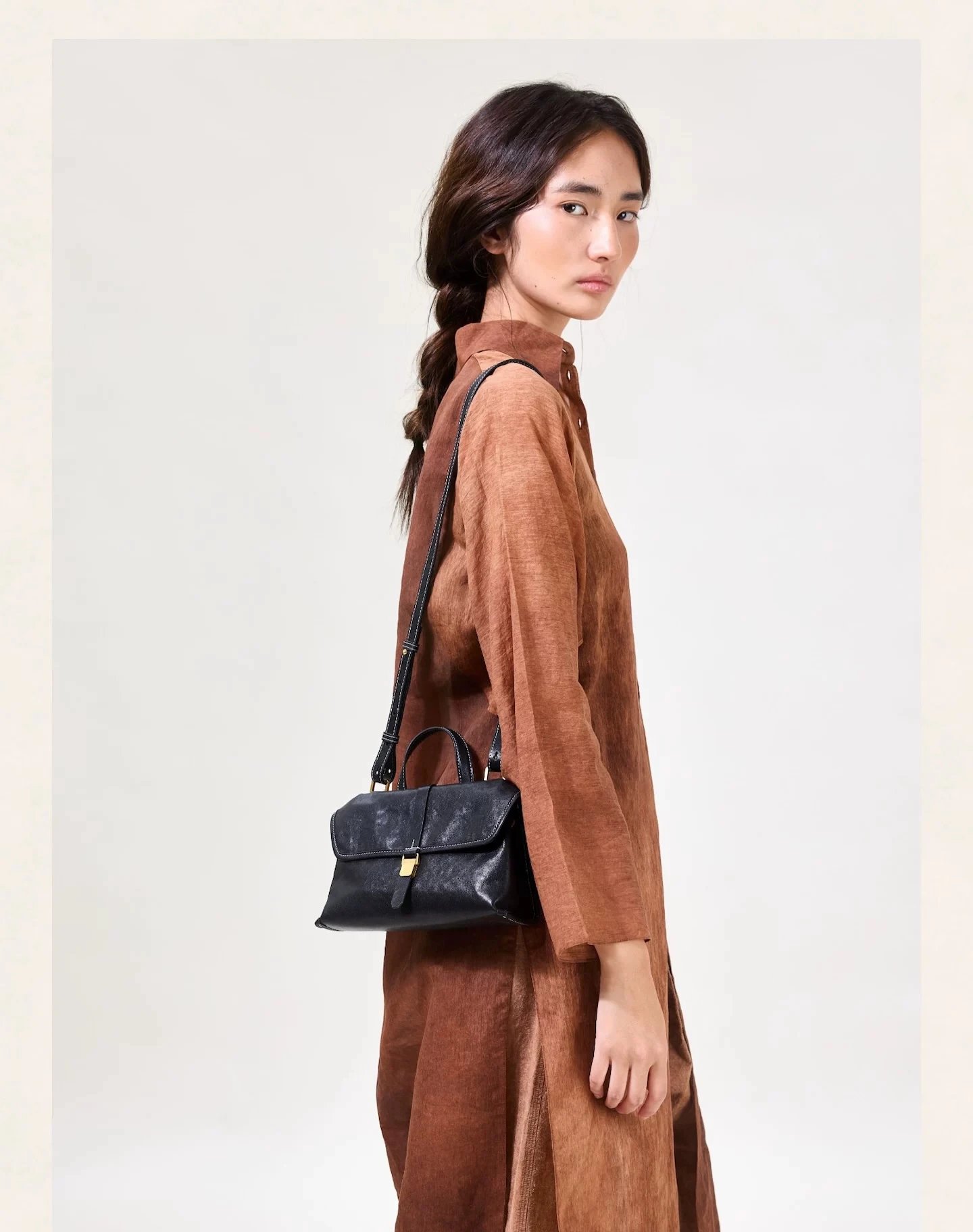 Design Structured Leather Satchel in Army Green Handbag - 23