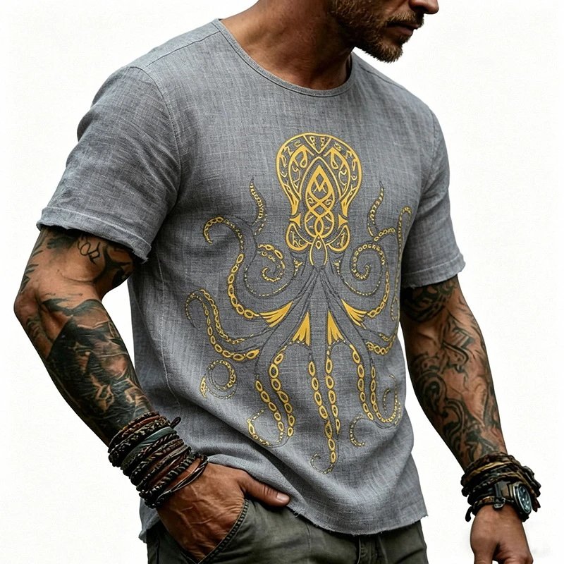Design Octopus Embroidery Dusty Rose T-Shirt - 66