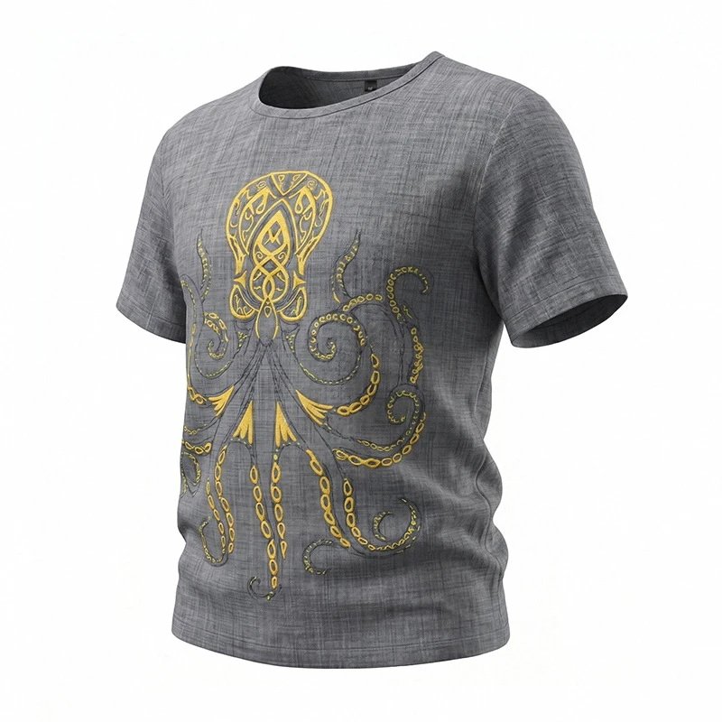 Design Octopus Embroidery Dusty Rose T-Shirt - 70