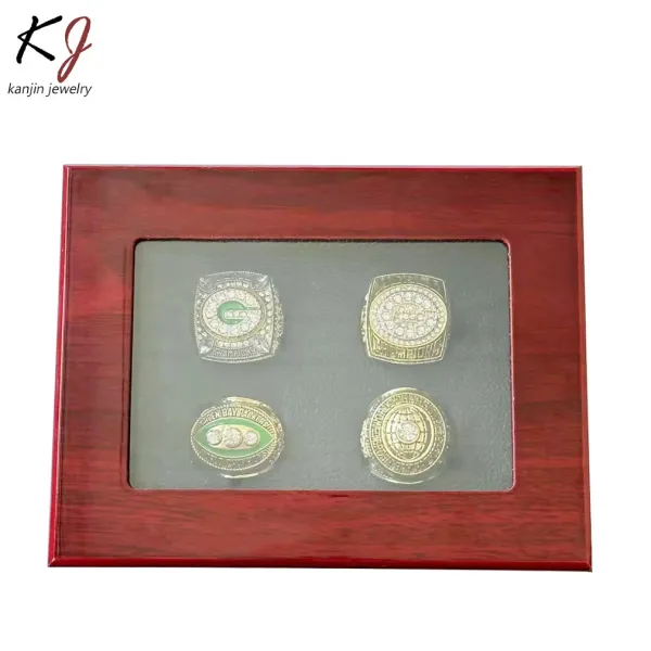 Design Kanjin Jewelry Green Bay Packers Championship Rings Set in Wooden Display Box Jewelry - 5