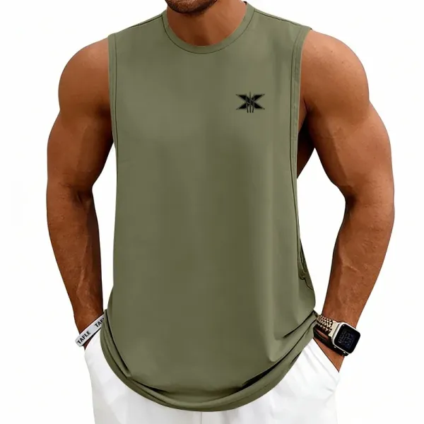 Design X Logo Cut-Out Sleeveless Tank Beige Vest-Top - 59