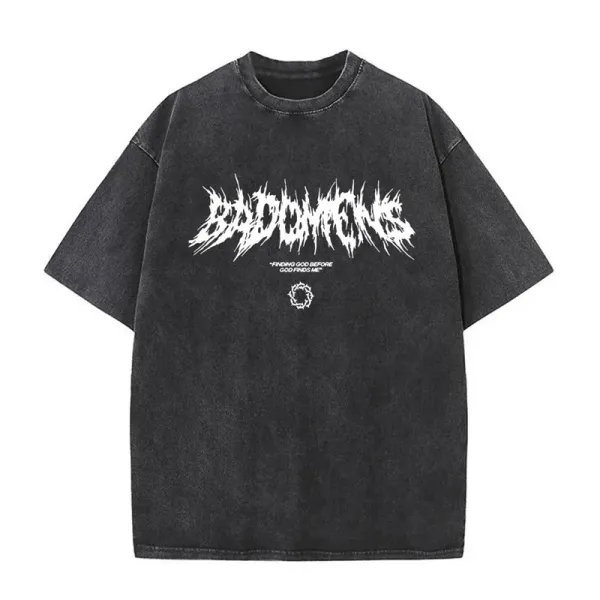 Badfriend Distressed Black T-Shirt with Gothic Typography - 1
